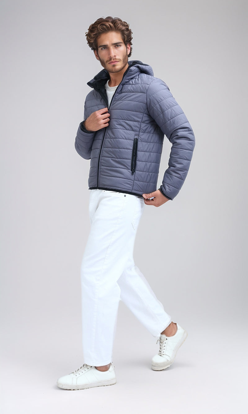 جاكيت بوليستر بسوستة رمادي غامق