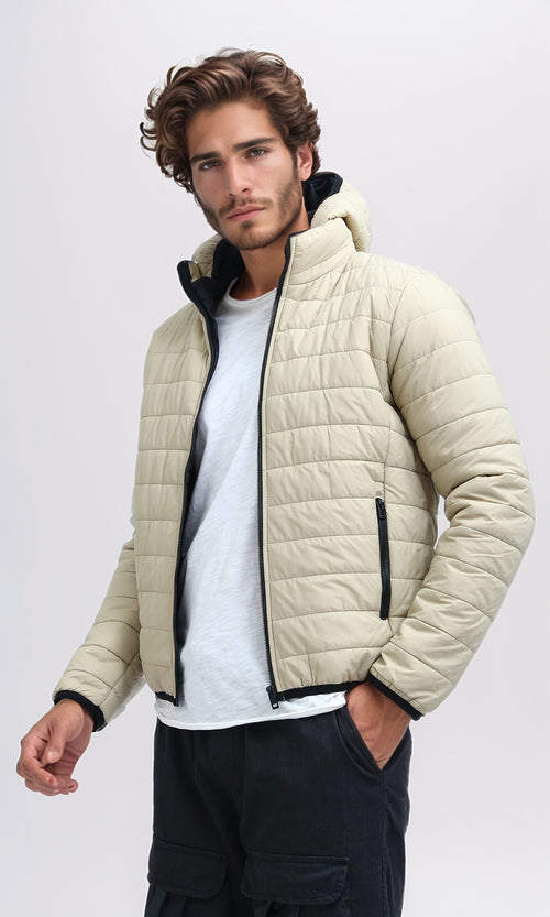 جاكيت بيج بغطاء رأس قابل للتعديل وأكمام طويلة