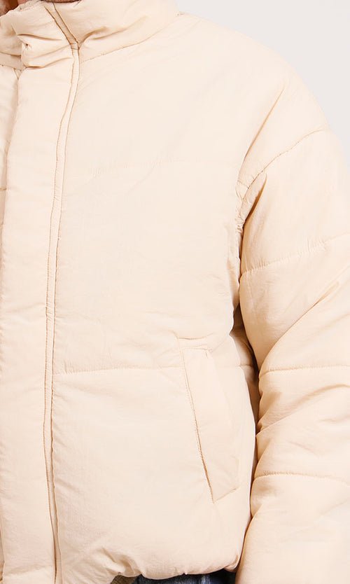 O197526-O197526 - Puffer Jacket with High Collar - Beige