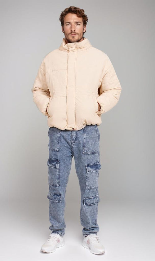 O197526-O197526 - Puffer Jacket with High Collar - Beige