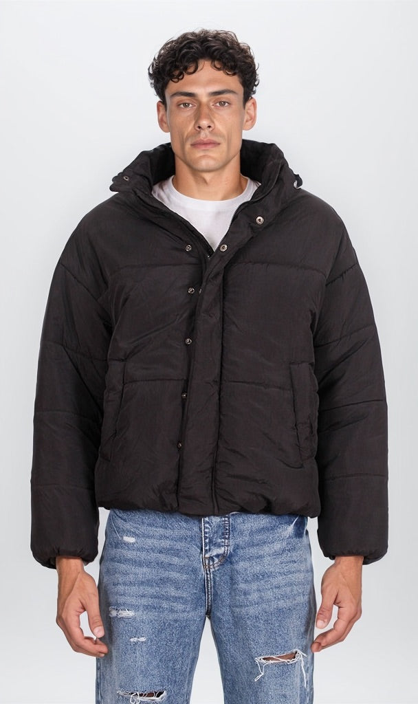 Midnight Black Oversized Quilted Puffer Jacket - O197527