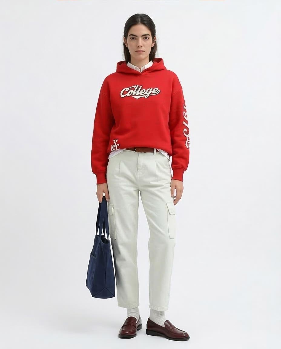 Ravin Unisex Oversized Red Hoodie with Retro College Graphic - o197574