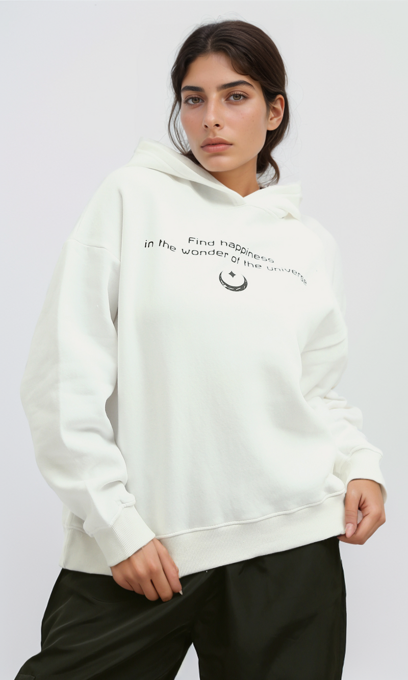 هودي كاجوال مطبوع أبيض سهل الارتداء