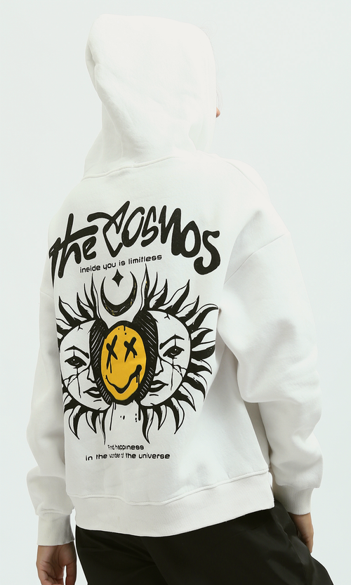 هودي كاجوال مطبوع أبيض سهل الارتداء