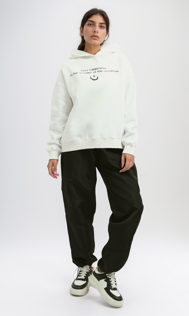 هودي كاجوال مطبوع أبيض سهل الارتداء