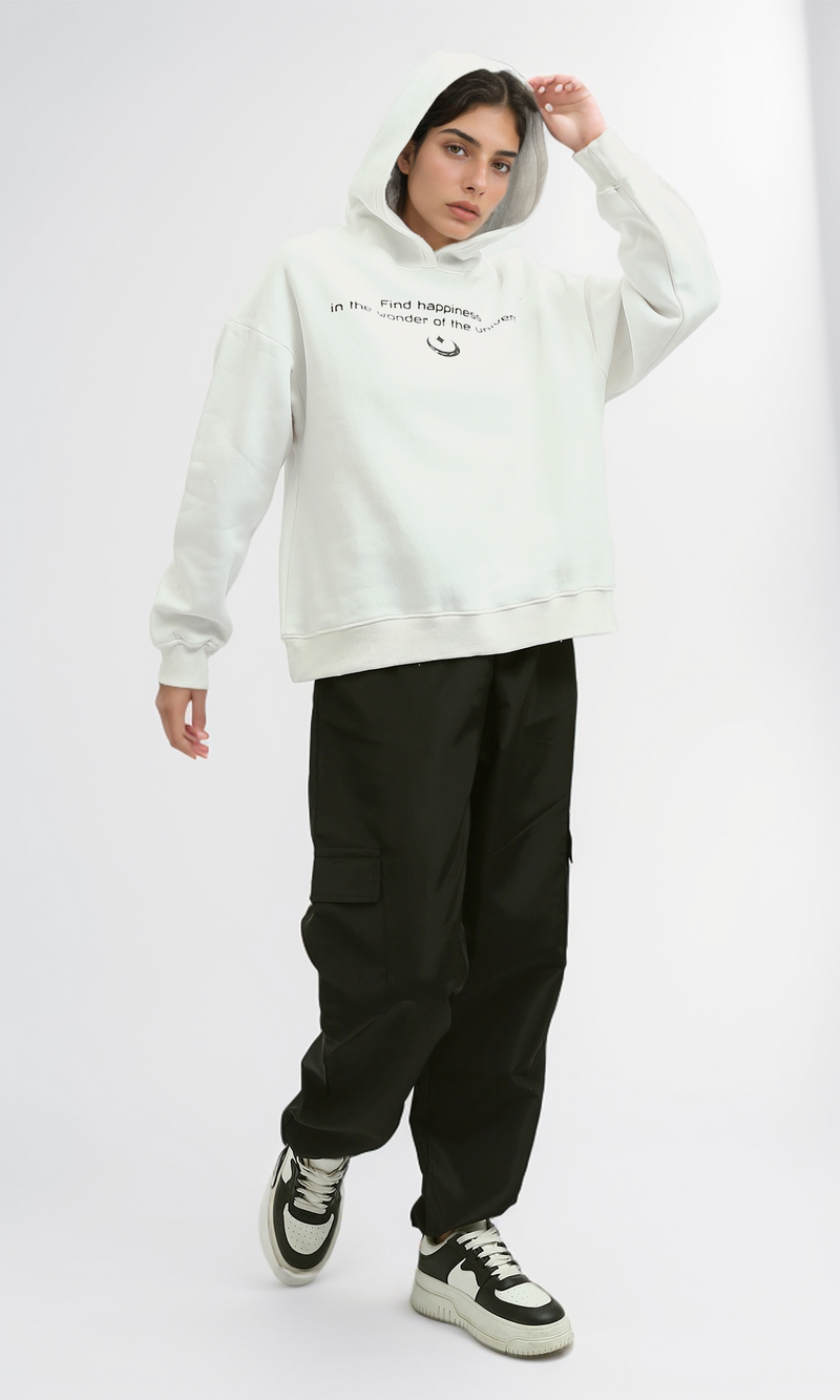 هودي كاجوال مطبوع أبيض سهل الارتداء