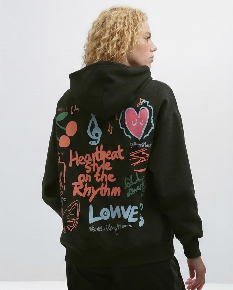 Ravin Heartbeat Rhythm Graphic Oversized Hoodie – Black - o197590