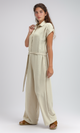 O197591 Summer Jumpsuit With Classic Collar Women Salopette - Biege
