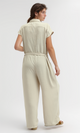 O197591 Summer Jumpsuit With Classic Collar Women Salopette - Biege