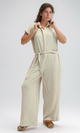 O197591 Summer Jumpsuit With Classic Collar Women Salopette - Biege