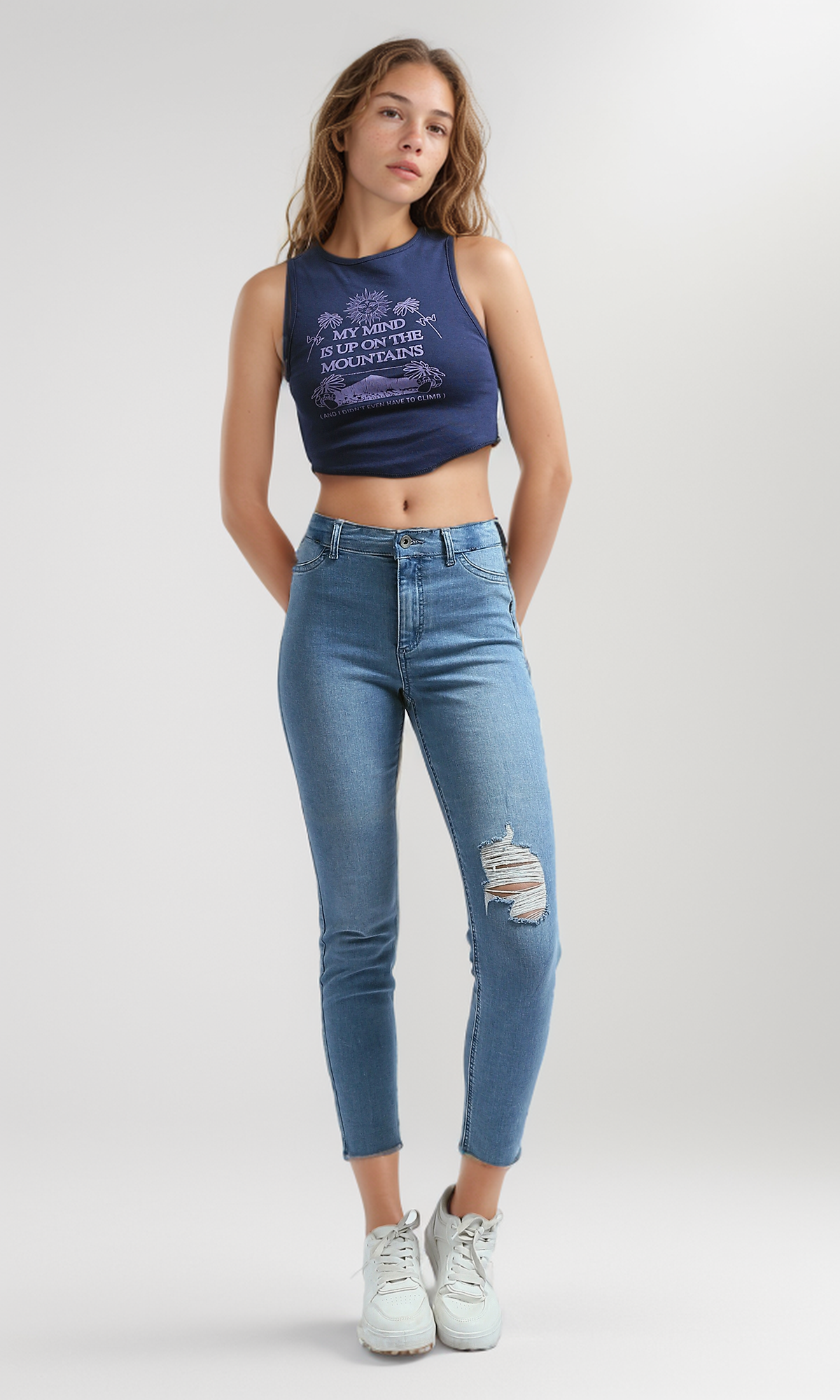 O197598 Round Neck Navy Sleeveless Tank Top