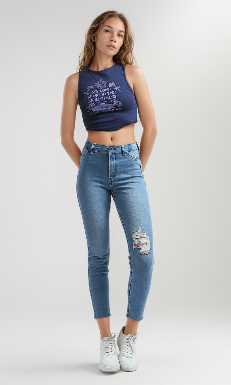 تانك توب بدون أكمام كحلي برقبة دائرية