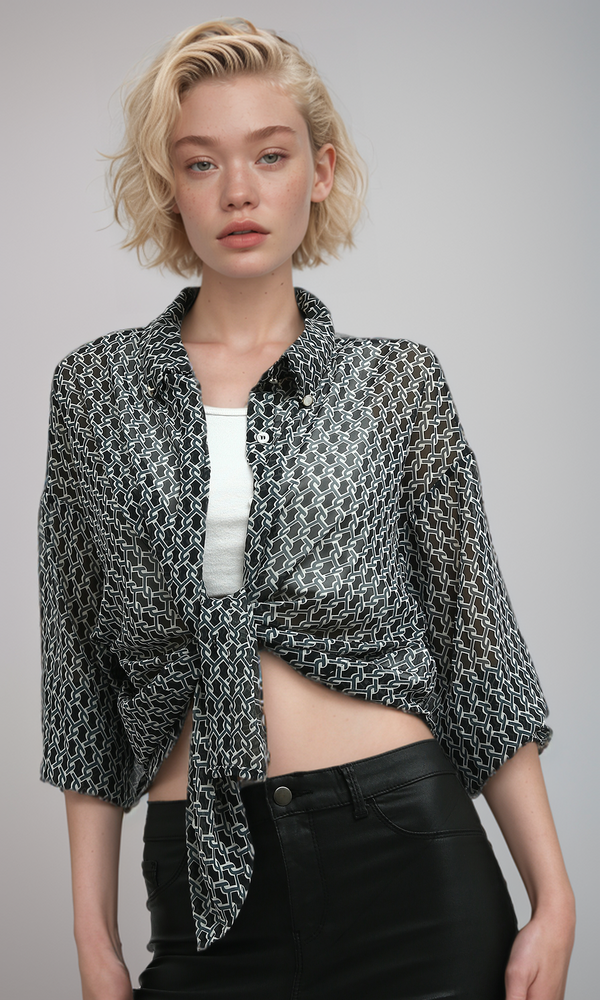 O197604 Chiffon Shirt Casual Feminie Long Sleeves