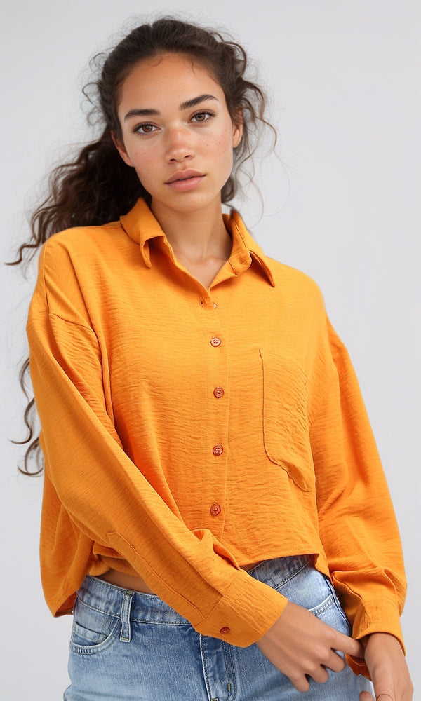 O197607 - Full Buttoned & Long Sleeves Polyester Shirt - Orange
