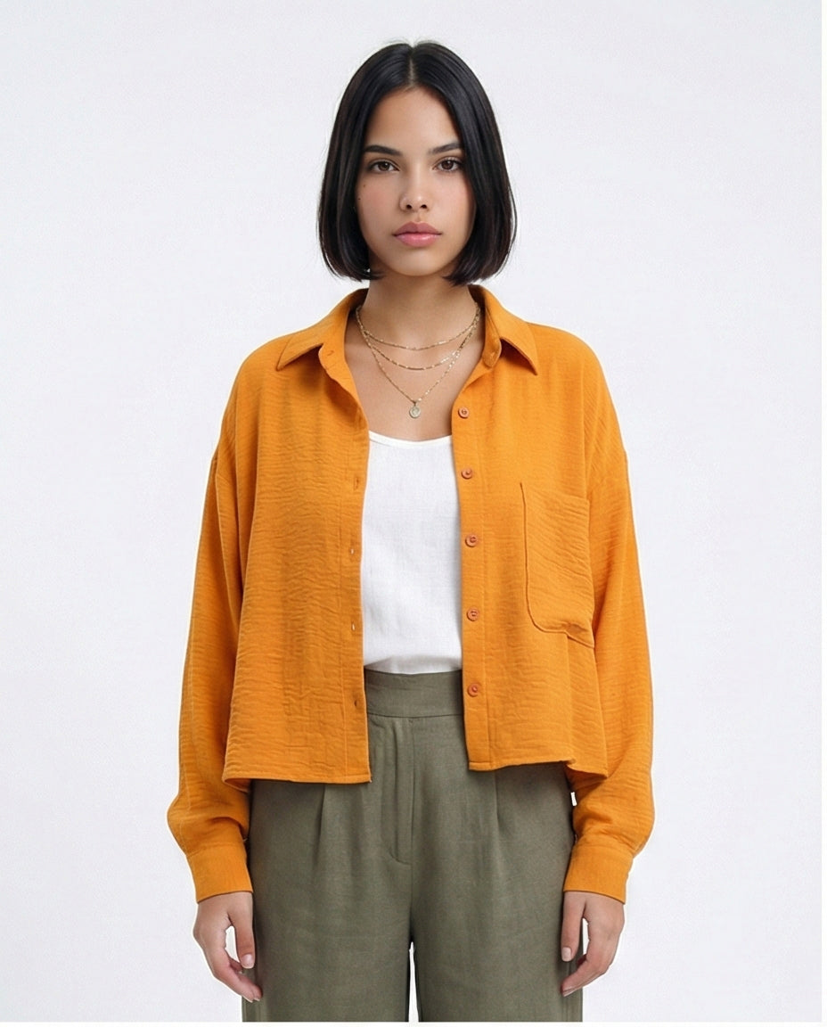 O197607 - Full Buttoned & Long Sleeves Polyester Shirt - Orange