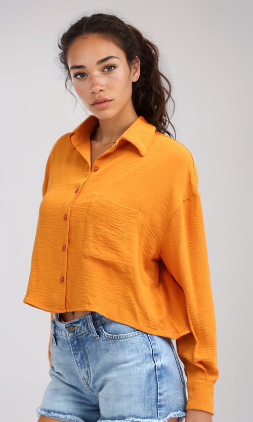 O197607 - Full Buttoned & Long Sleeves Polyester Shirt - Orange