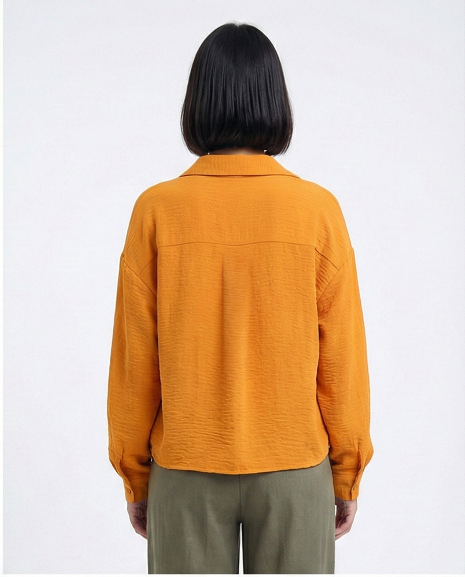 O197607 - Full Buttoned & Long Sleeves Polyester Shirt - Orange