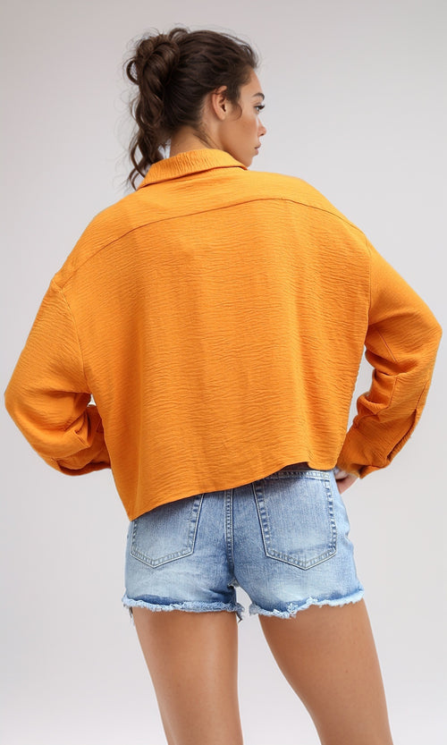 O197607 - Full Buttoned & Long Sleeves Polyester Shirt - Orange