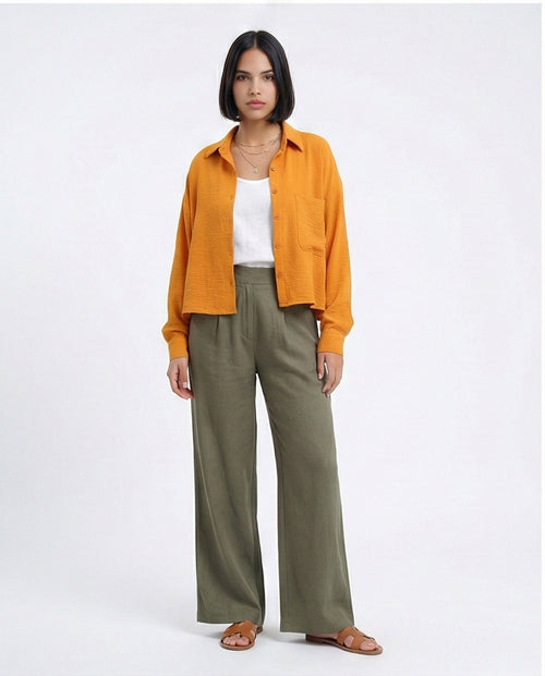 O197607 - Full Buttoned & Long Sleeves Polyester Shirt - Orange