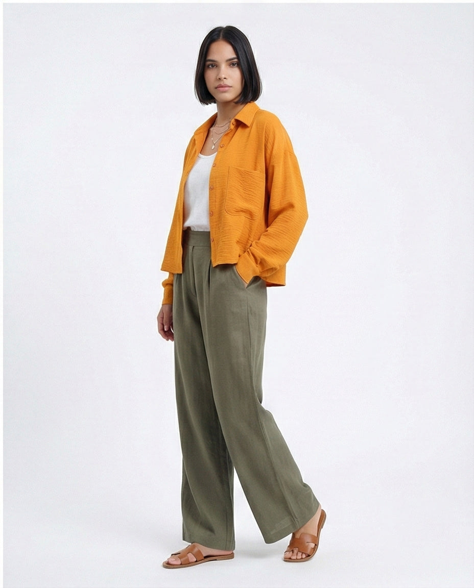 O197607 - Full Buttoned & Long Sleeves Polyester Shirt - Orange