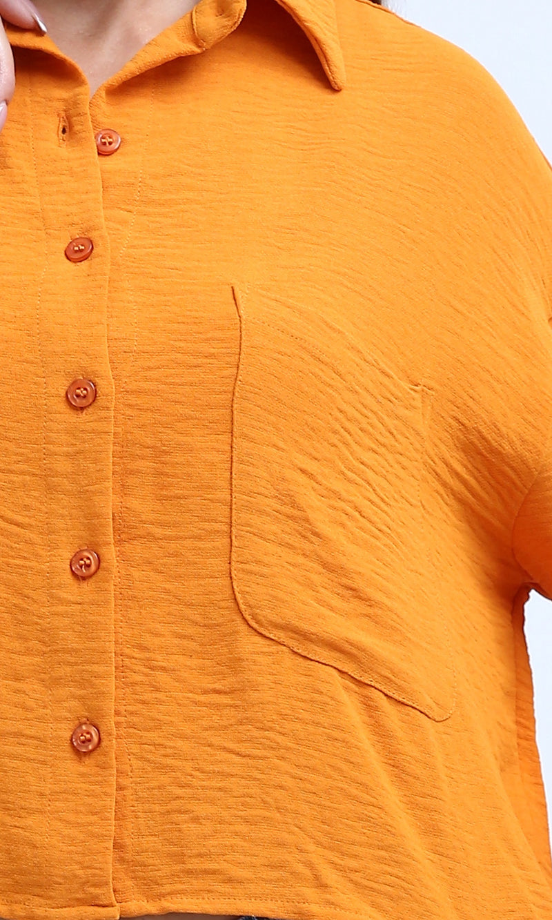 O197607 - Full Buttoned & Long Sleeves Polyester Shirt - Orange