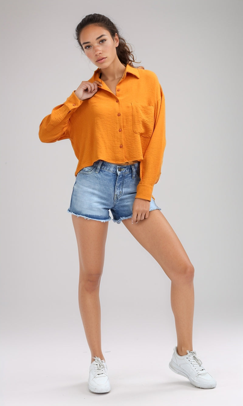 O197607 - Full Buttoned & Long Sleeves Polyester Shirt - Orange