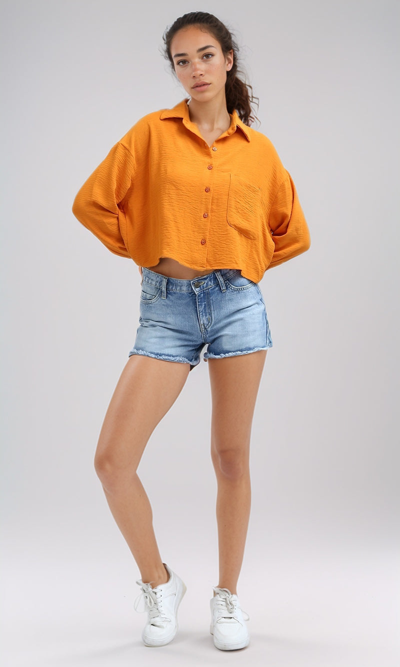 O197607 - Full Buttoned & Long Sleeves Polyester Shirt - Orange
