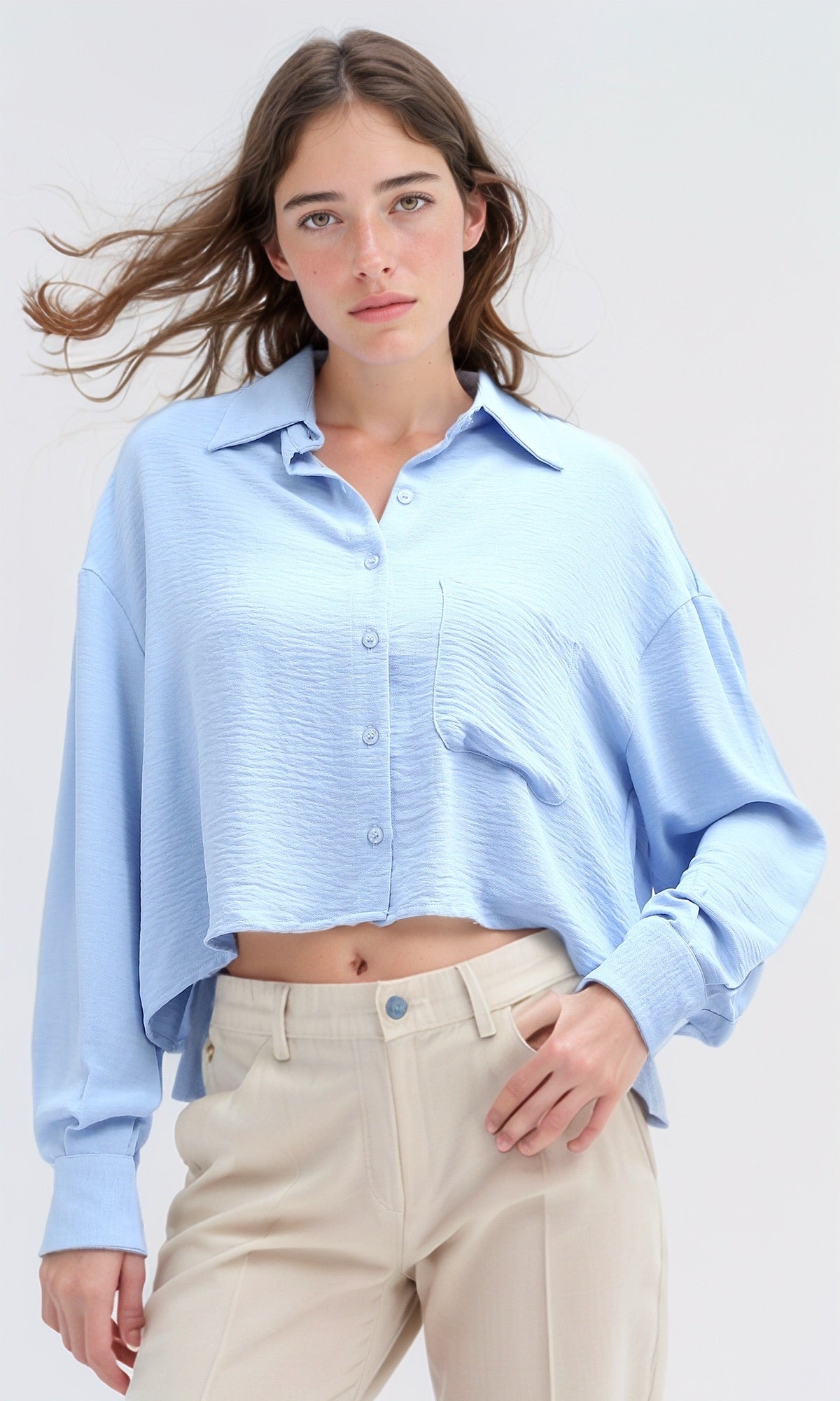 O197608 Casual Solid Sky Blue Full Buttoned Shirt