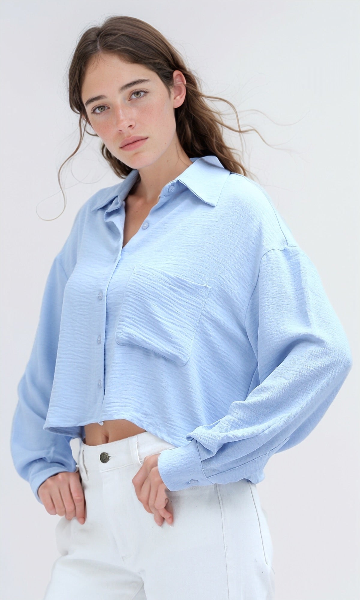 O197608 Casual Solid Sky Blue Full Buttoned Shirt