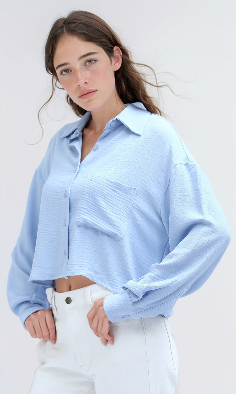 O197608 - Casual Solid Sky Blue Full Buttoned Shirt
