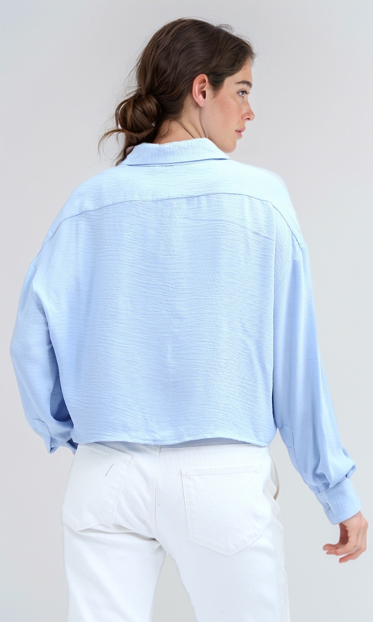 O197608 Casual Solid Sky Blue Full Buttoned Shirt