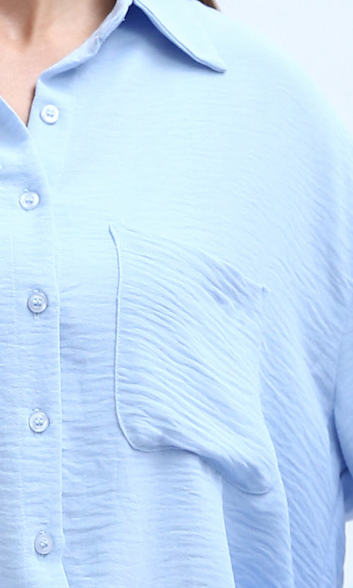 O197608 - Casual Solid Sky Blue Full Buttoned Shirt