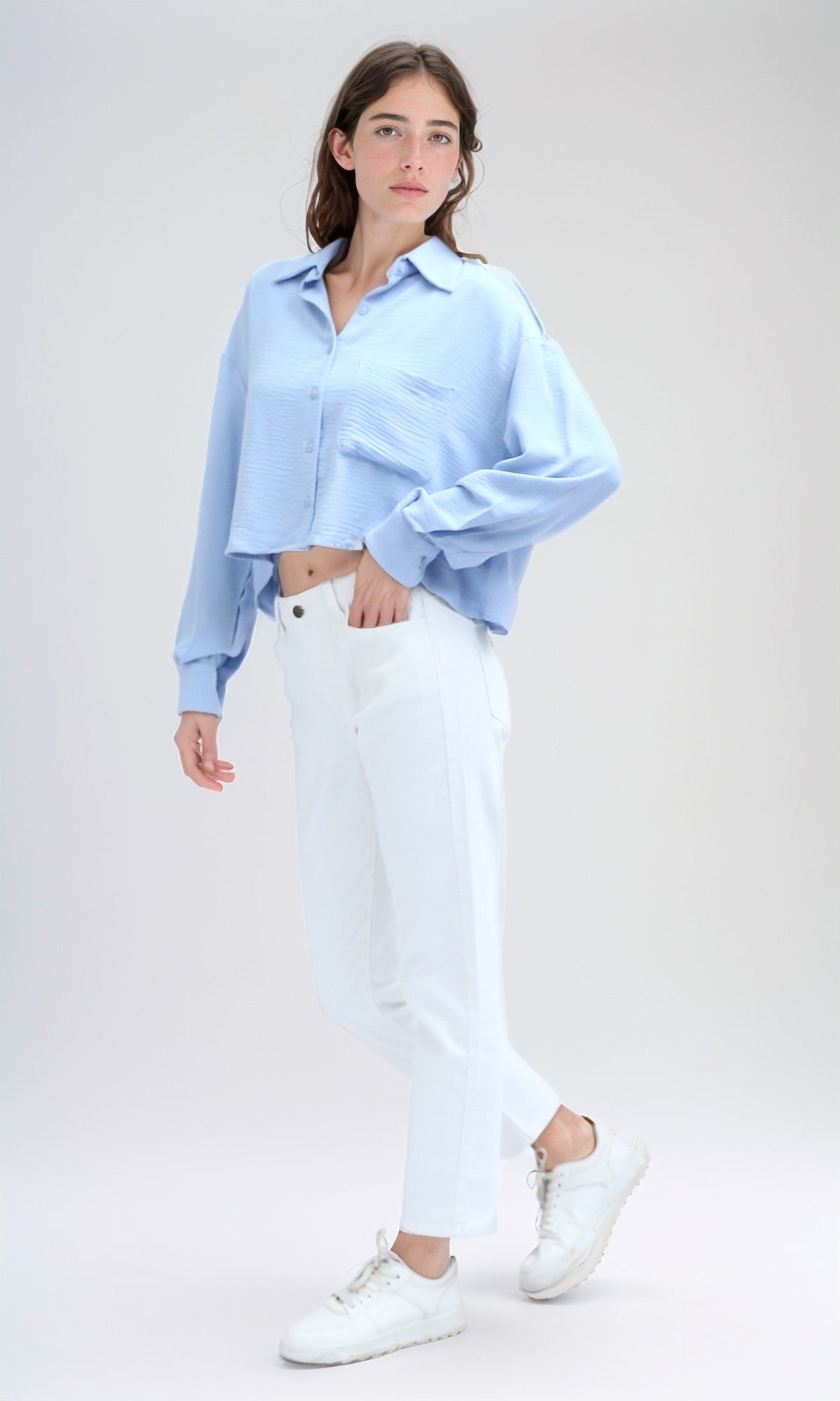 O197608 Casual Solid Sky Blue Full Buttoned Shirt