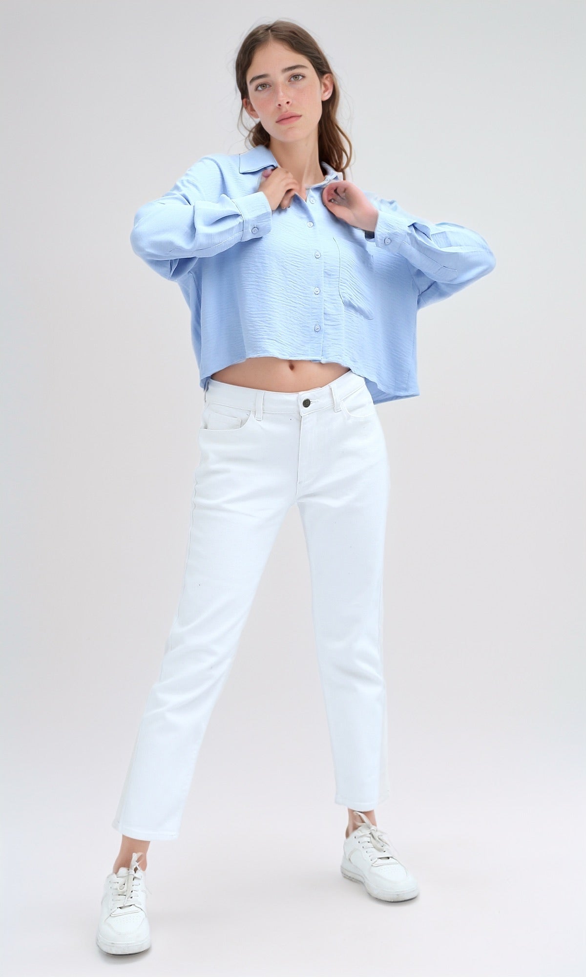 O197608 Casual Solid Sky Blue Full Buttoned Shirt