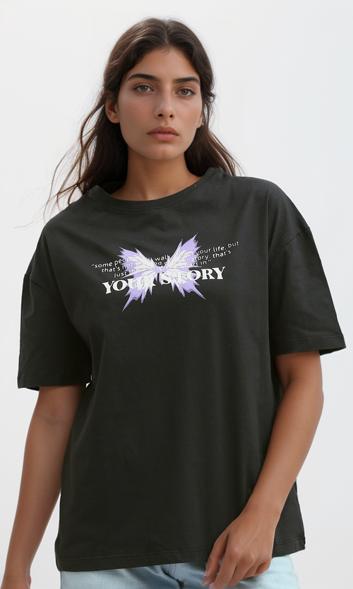 O197609 Printed ''Your Story'' Black Short Sleeve