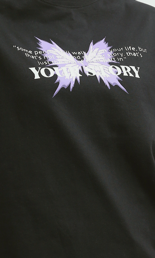 O197609 Printed ''Your Story'' Black Short Sleeve