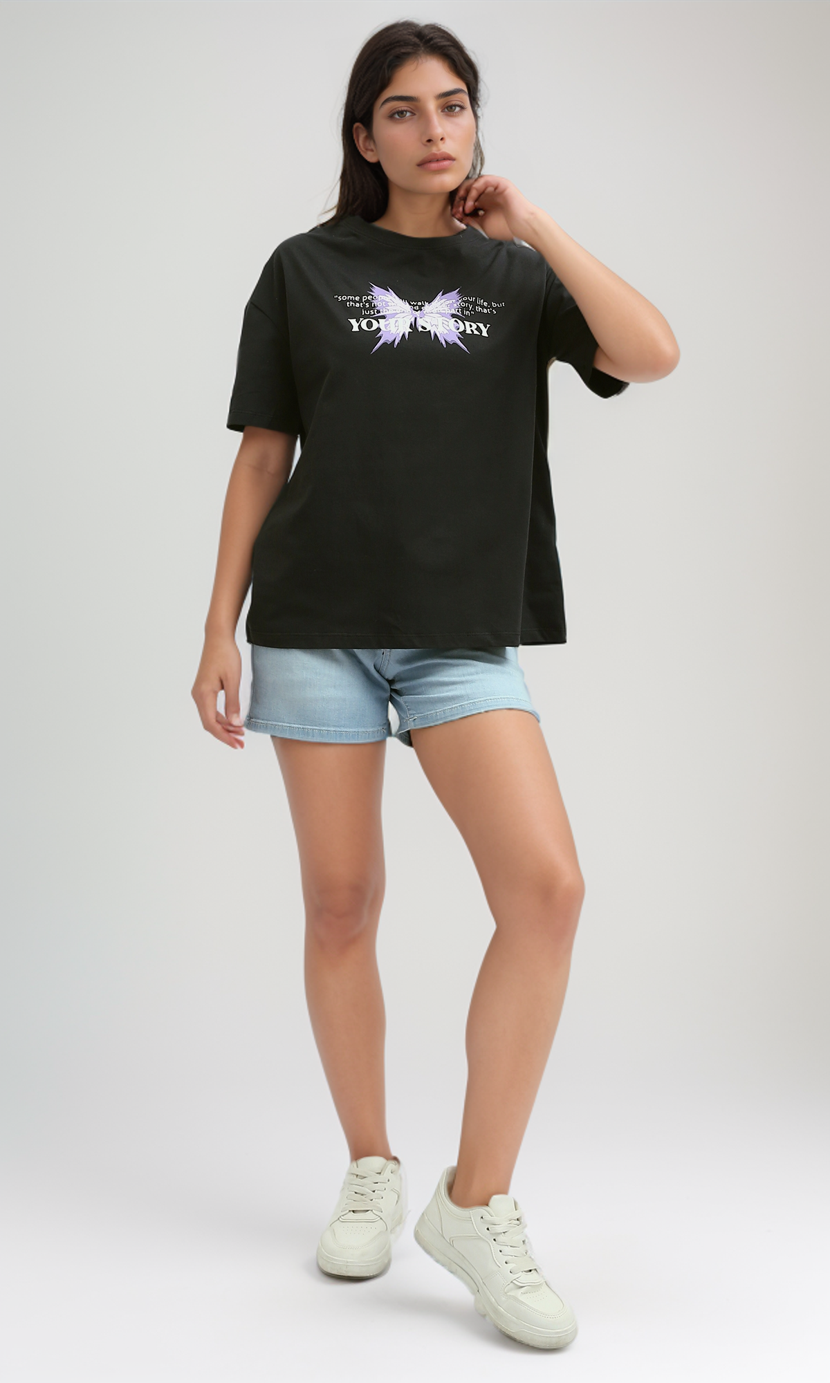 O197609 Printed ''Your Story'' Black Short Sleeve
