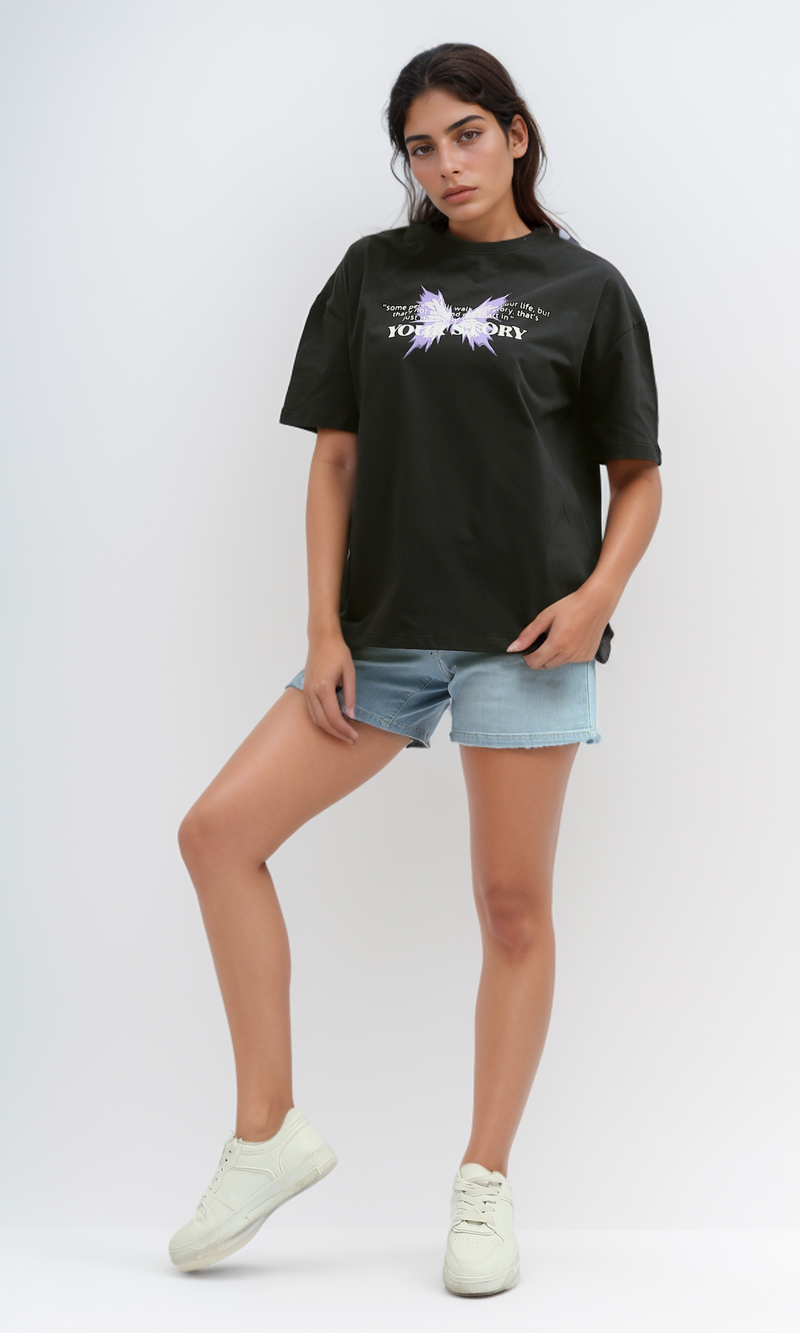 O197609 Printed ''Your Story'' Black Short Sleeve