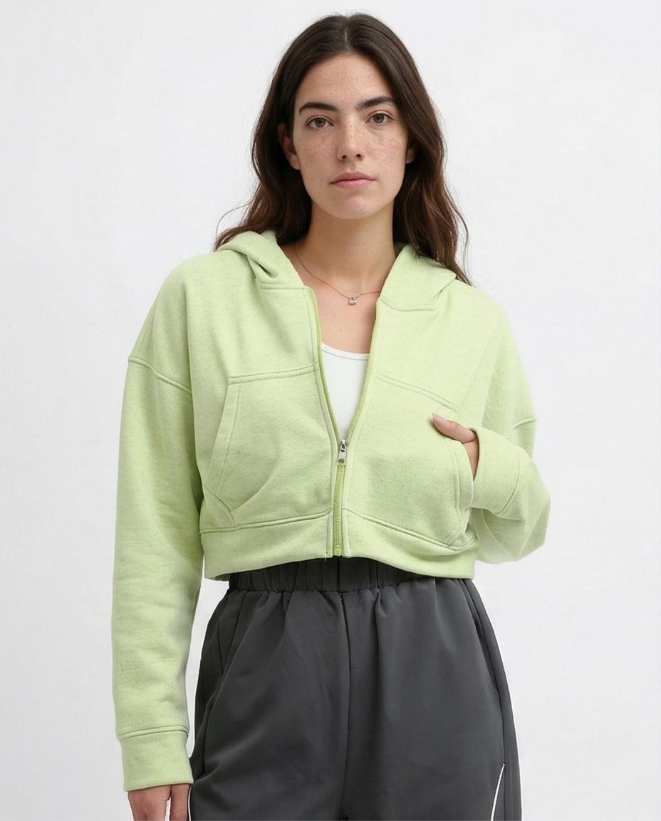 هودي قصير بأكمام طويلة بسوستة - أخضر نيون