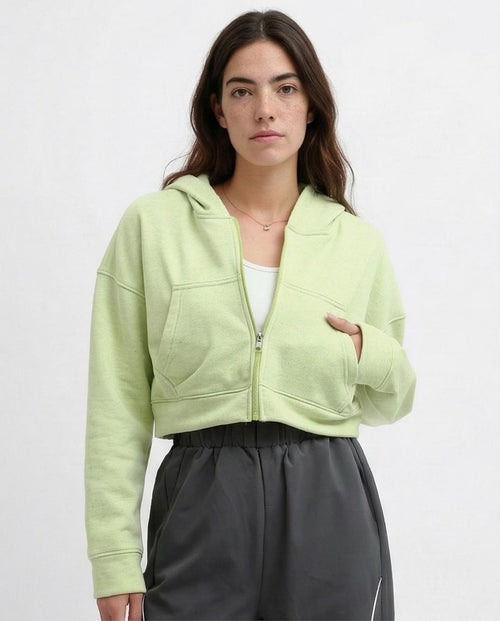 هودي قصير بأكمام طويلة بسوستة - أخضر نيون