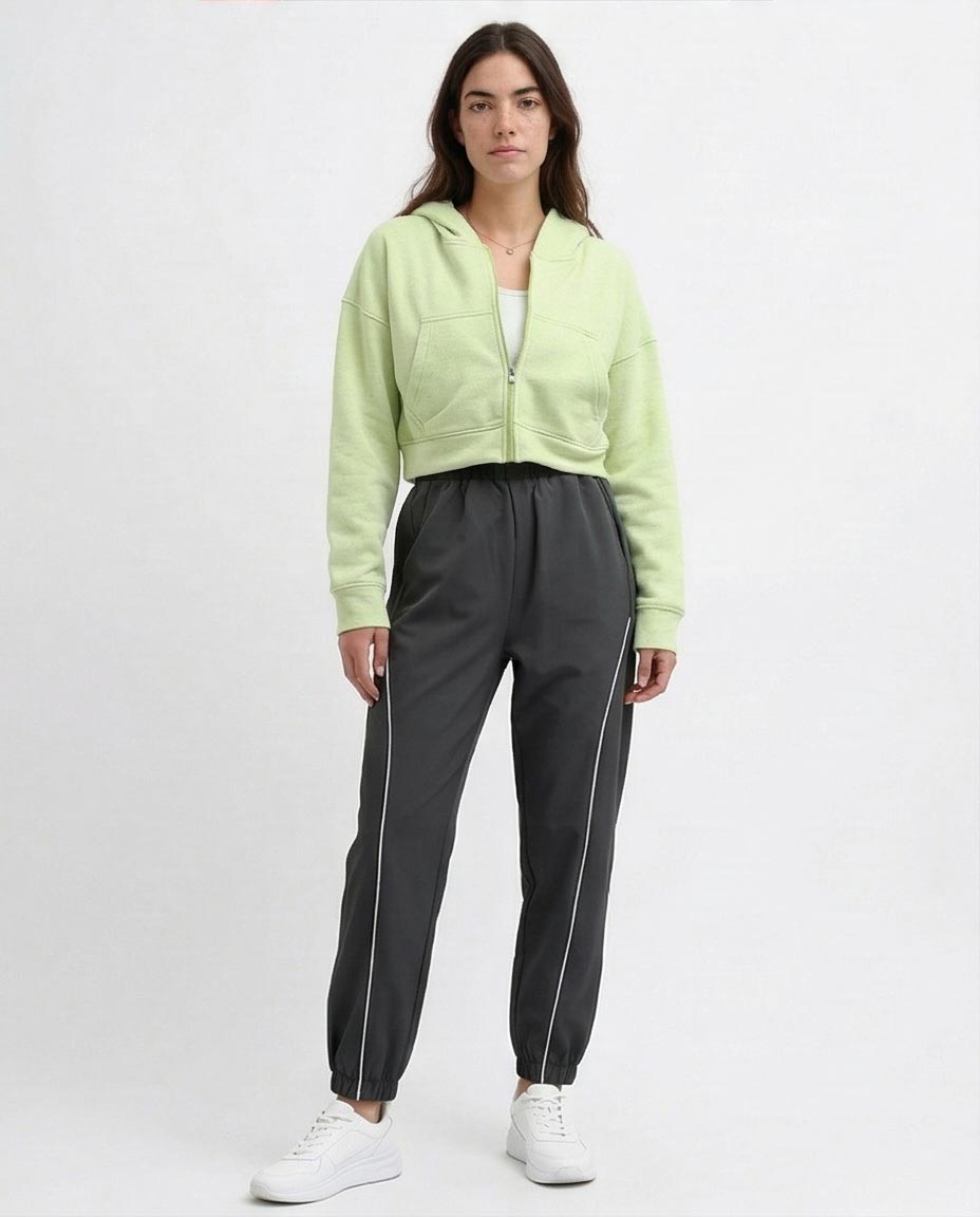 هودي قصير بأكمام طويلة بسوستة - أخضر نيون