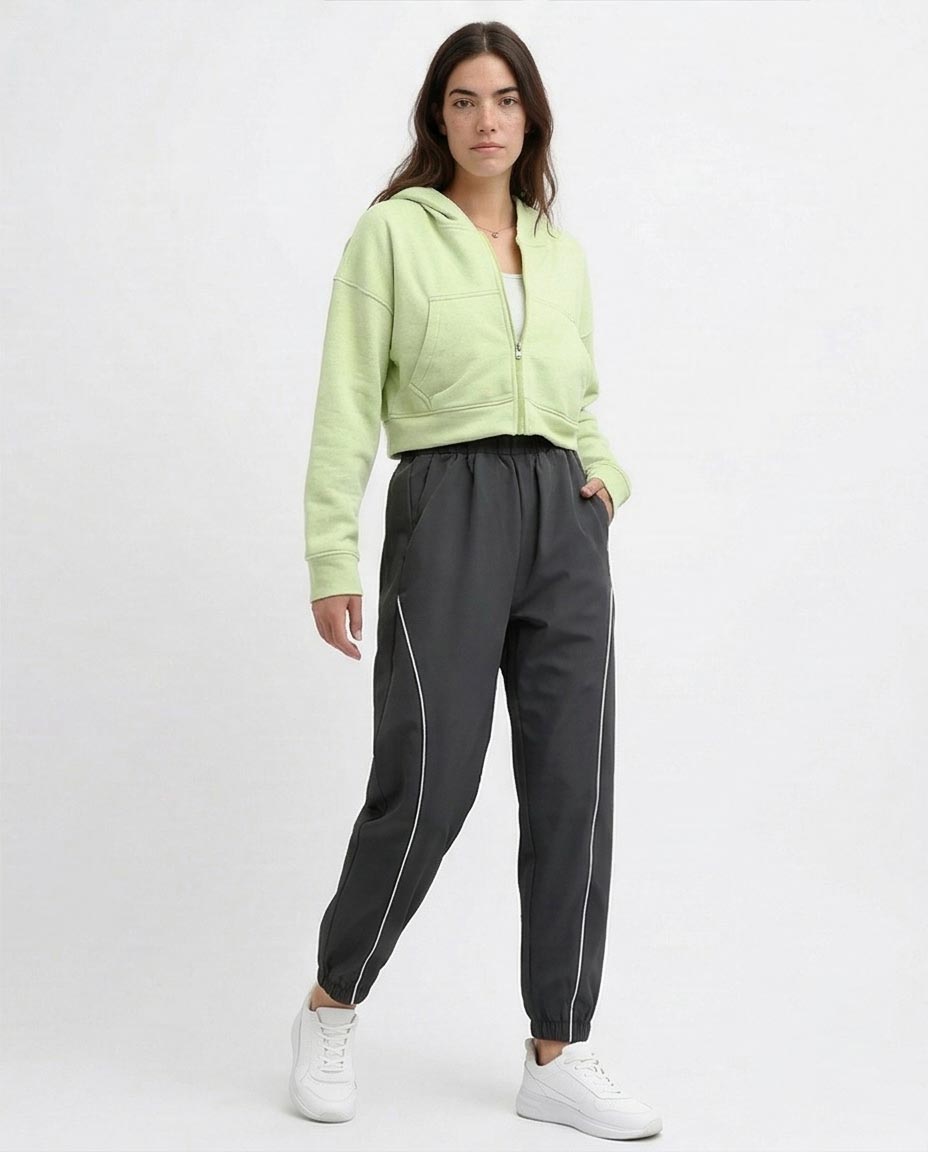 هودي قصير بأكمام طويلة بسوستة - أخضر نيون