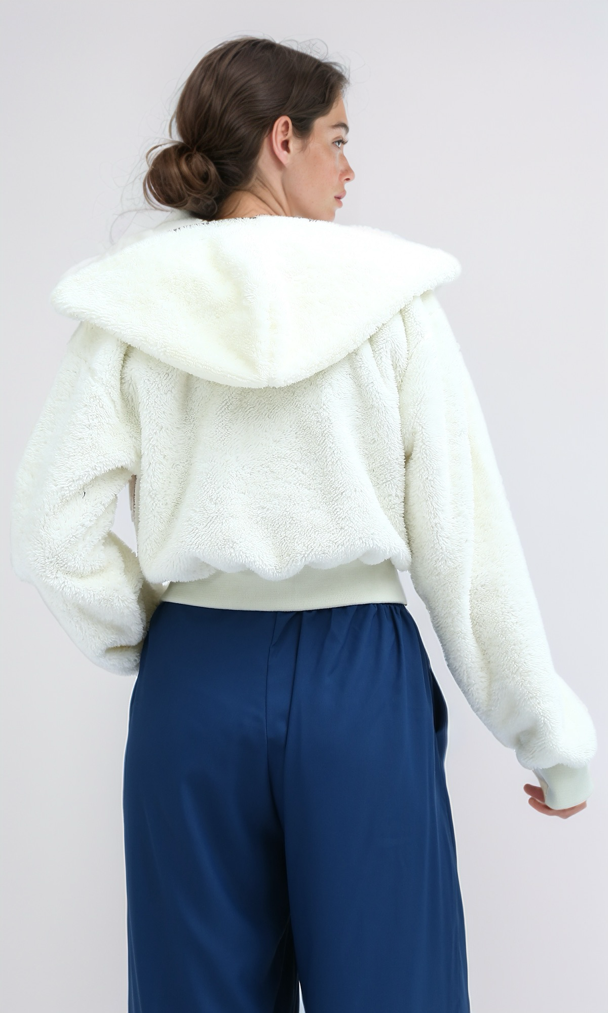 O197642 Faux Fur Hoodied Shirt With Long Sleeves - Off-White