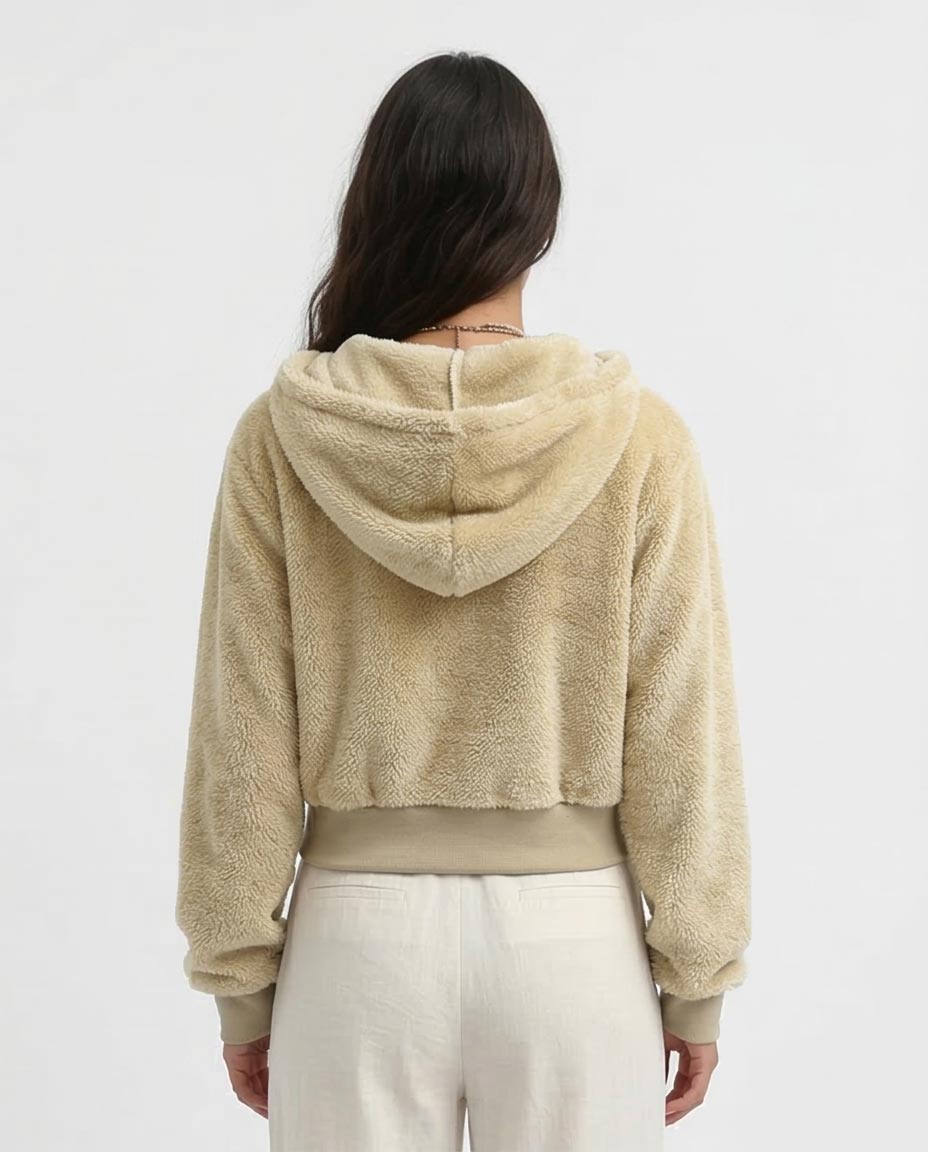 Ravin Women's Cropped Teddy Fleece Zip-Up Hoodie – Oatmeal - o197643