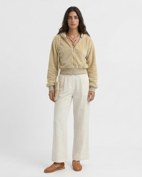 Ravin Women's Cropped Teddy Fleece Zip-Up Hoodie – Oatmeal - o197643