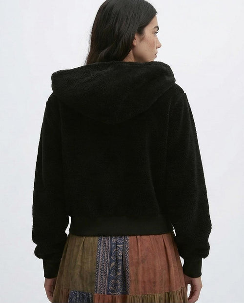 Ravin Women's Cropped Teddy-Fleece Zip-Up Hoodie – Jet Black - o197644