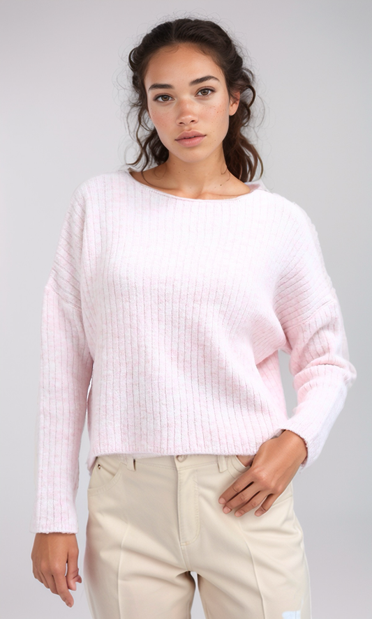 O197706 Knit Ribbed Round Pullover Relaxed Fit