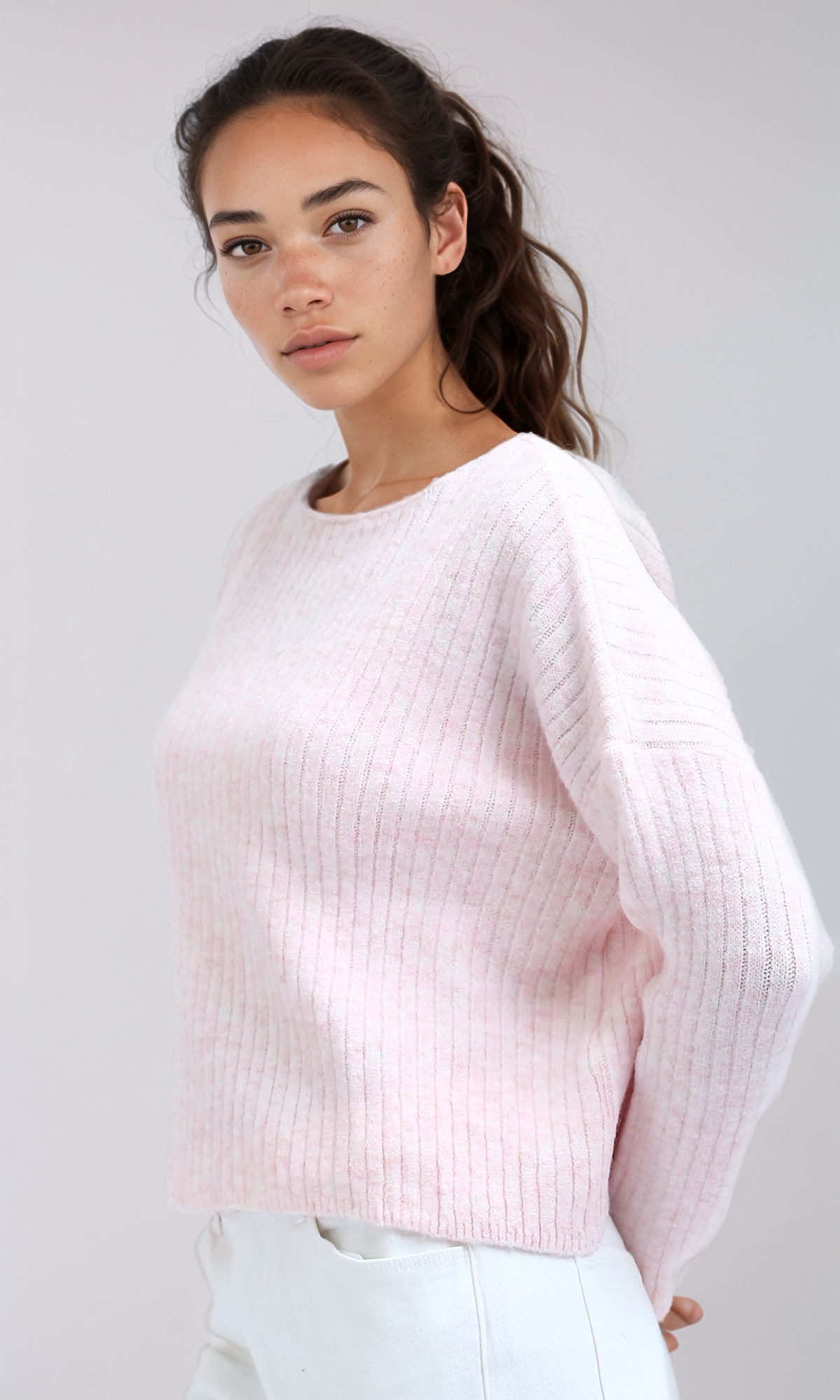 O197706 Knit Ribbed Round Pullover Relaxed Fit