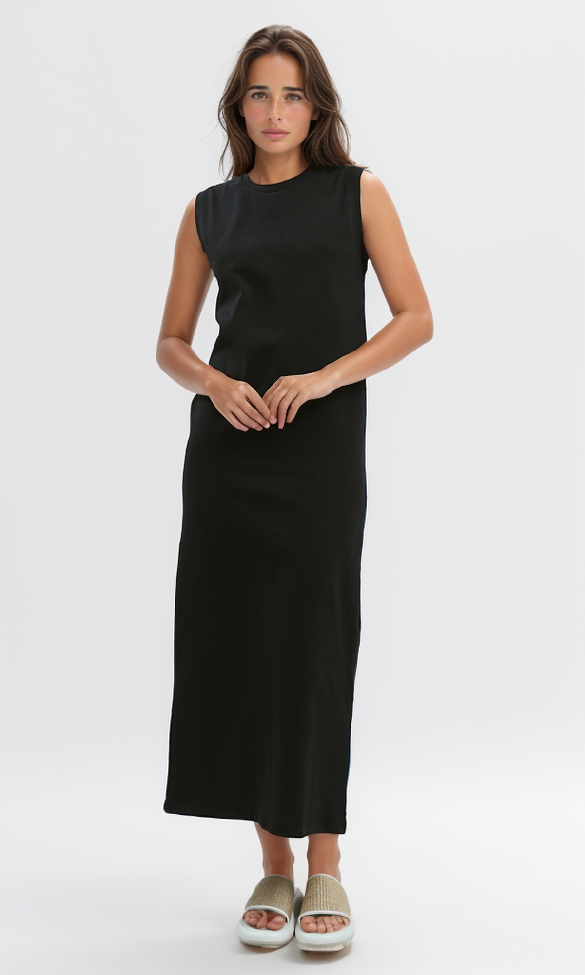 O197709 Black Slip On Sleeveless Summer Maxi Dress