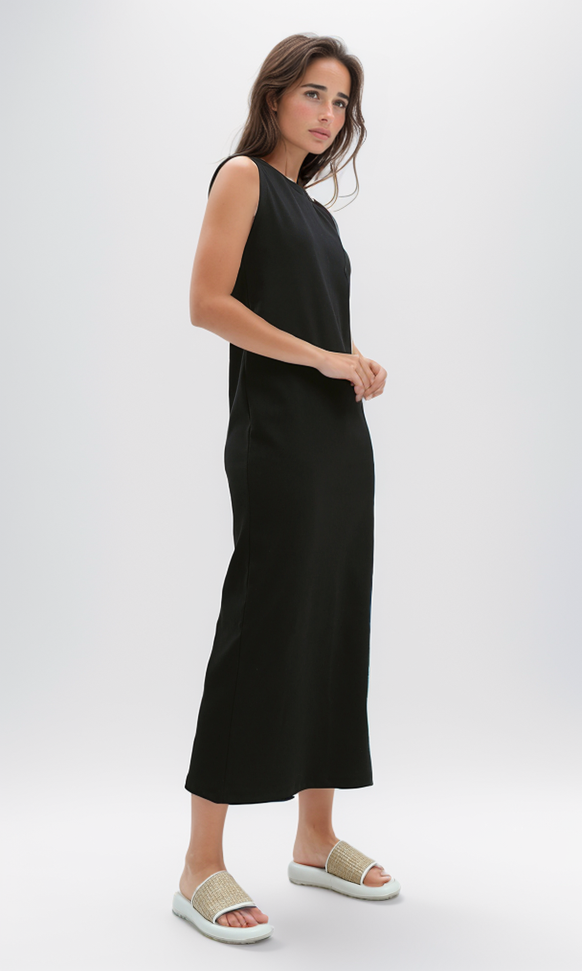 O197709 Black Slip On Sleeveless Summer Maxi Dress